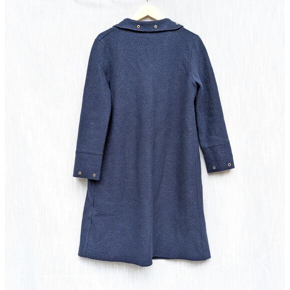 Devernois Navy Oversized Wool Long Sleeve Textile Long Coat, size 1/S - Picture 2 of 8